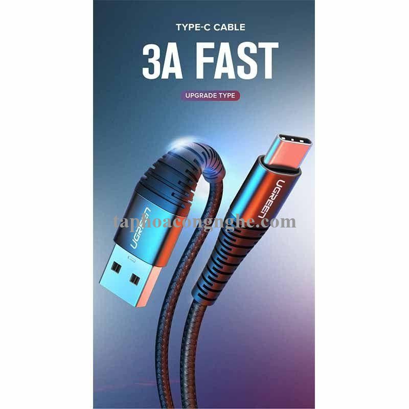 Ugreen 70559 25cm QC3.0 cáp USB A ra Type C dây dù siêu bền đầu nhôm chống gãy 0.25M US301 30070559